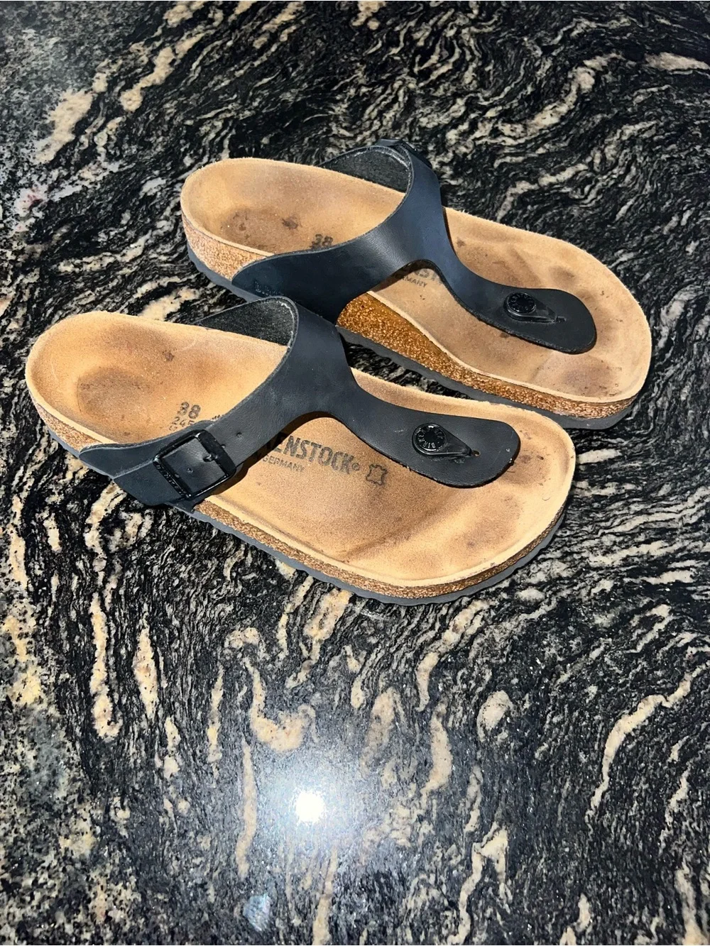 Birkenstock Black Thong Gizeh Sandals with Natural Cork Footbed